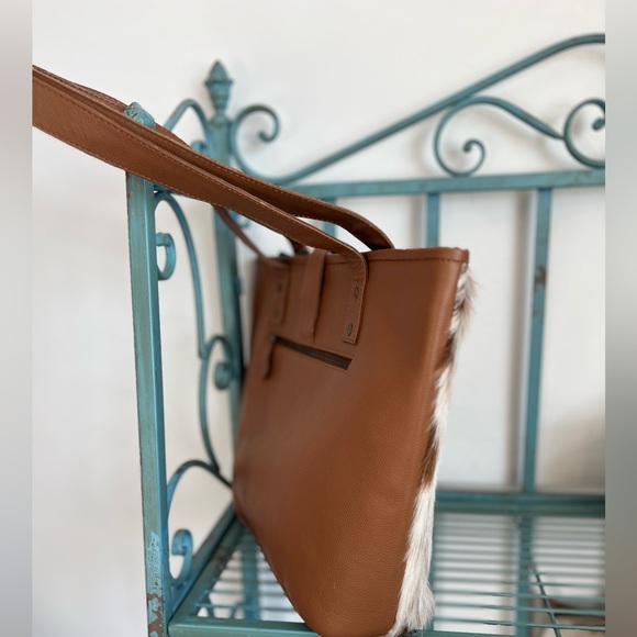 New Handmade Genuine Cowhide & Leather Tote Satchel | Boho Western Cowgirl Purse - Picture 3 of 10